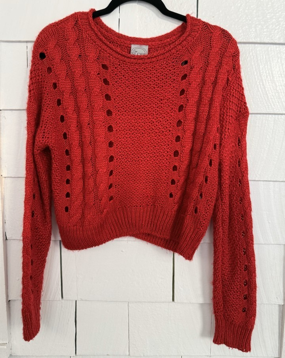 The Slope Brooklyn NY Women's S Red Cable Knit Cropped Sweater Boho Indie Cozy